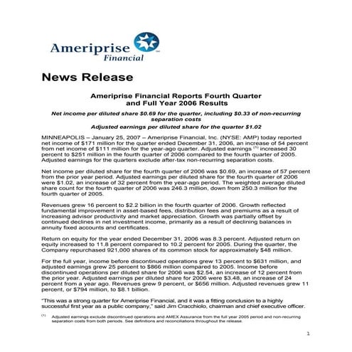 ameriprise 4Q06_Release