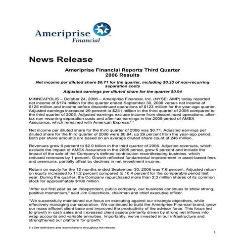 ameriprise 3Q06_Release