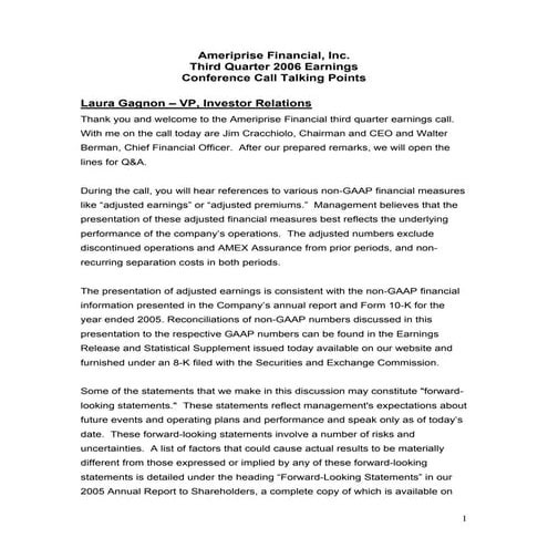 ameriprise TalkingPoints_3Q06