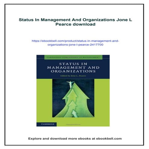 Status In Management And Organizations Jone L Pearce Pdf