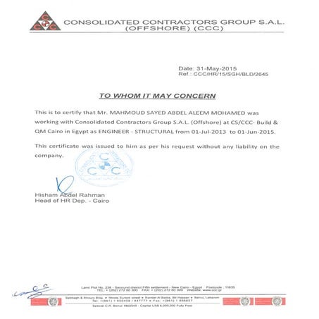 CCC-Experience certificate