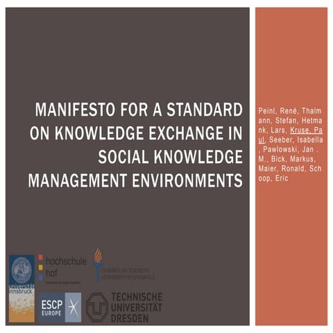 Manifesto for a Standard on Knowledge Exchange in Social Knowledge Management...