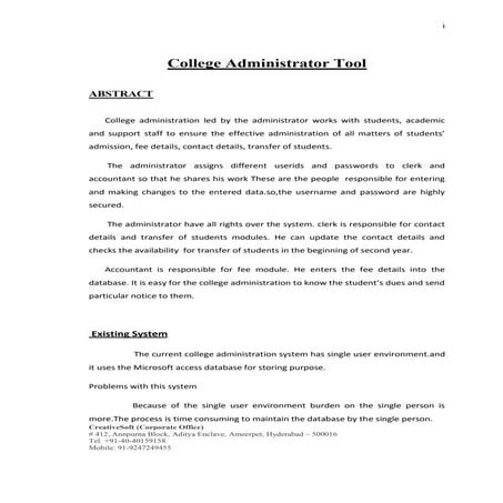 College administrator tool Abstract 2017