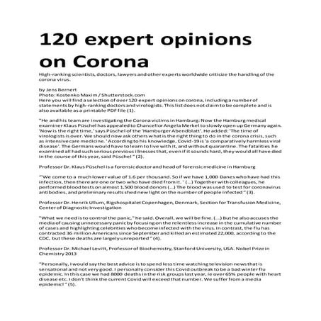 120 EXPERT Opinions on Coronavirus (COVID-19)- How the Mass Media Exaggerated the News to us  