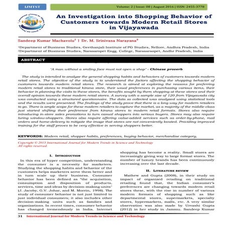 An Investigation into Shopping Behavior of Customers towards Modern Retail St...