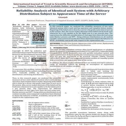 Reliability Analysis of Identical unit System with Arbitrary Distribution Sub...