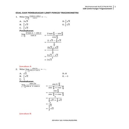 120 soal dan pembahasan limit fungsi trigonometri
