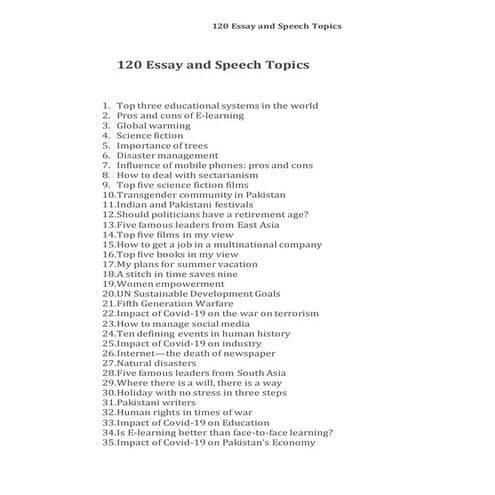 120 Essay and Speech Topics