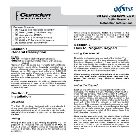 Camden 120W-V2 Instruction Manual
