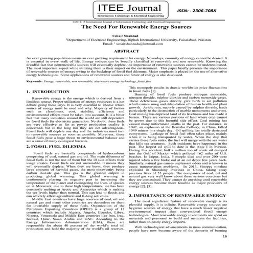 The Need For Renewable Energy Sources | PDF