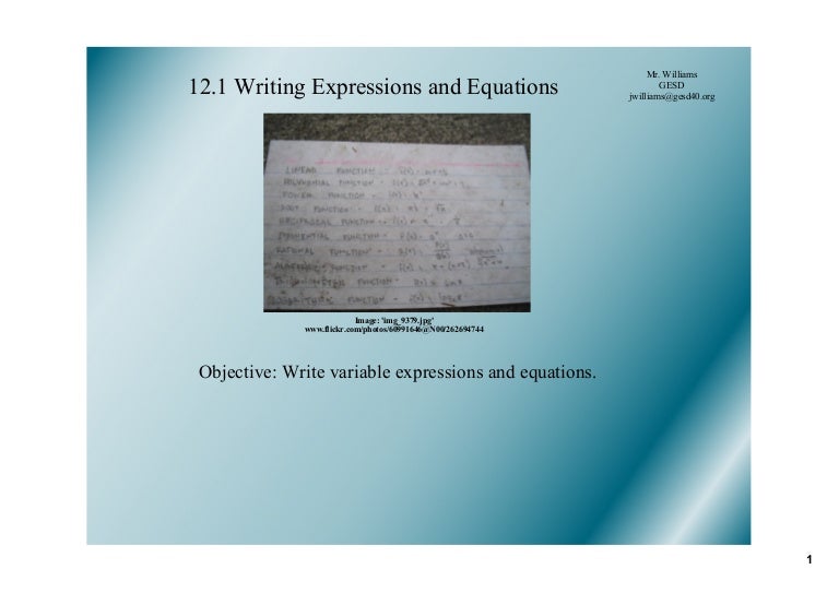 12.1 Expressions and Equations