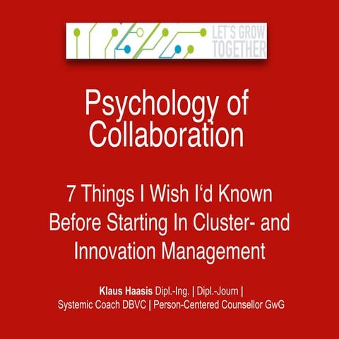 7 Things I Wish I‘d Known Before Starting In Cluster- and Innovation Manageme...