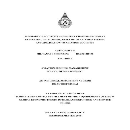 Summary of Logistics and Supply Chain Management by Martin Christopher, Analy...