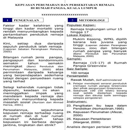 KEPUASAN PERUMAHAN DAN PERSEKITARAN REMAJA DI RUMAH PANGSA, KUALA LUMPUR  