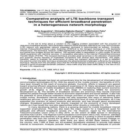 Comparative analysis of LTE backbone transport techniques for efficient broad...