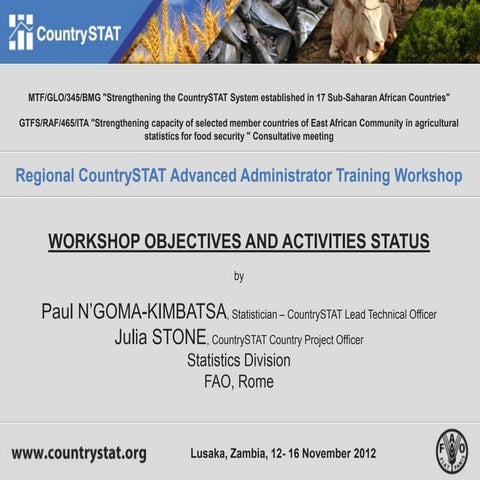 Workshop objectives and activities status Lusaka, 12-16 November 2012