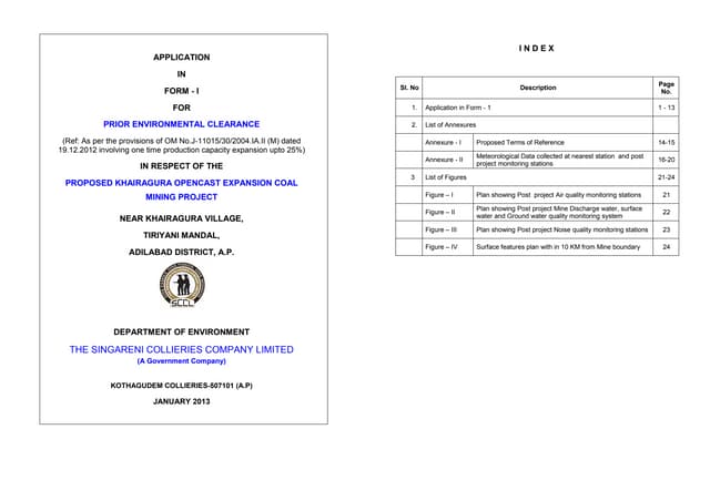 APPLICATION IN FORM - I FOR PRIOR ENVIRONMENTAL CLEARANCE