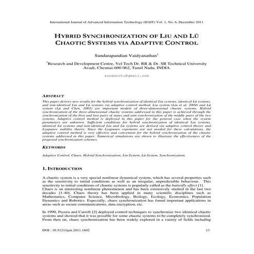 HYBRID SYNCHRONIZATION OF LIU AND LÜ CHAOTIC SYSTEMS VIA ADAPTIVE CONTROL