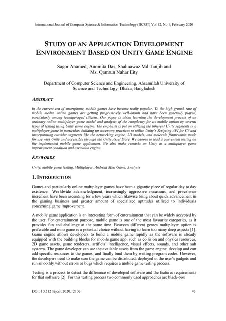 STUDY OF AN APPLICATION DEVELOPMENT ENVIRONMENT BASED ON UNITY GAME ENGINE