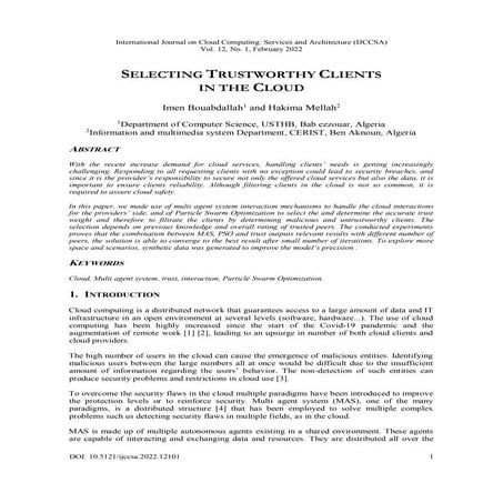 Selecting Trustworthy Clients in the Cloud