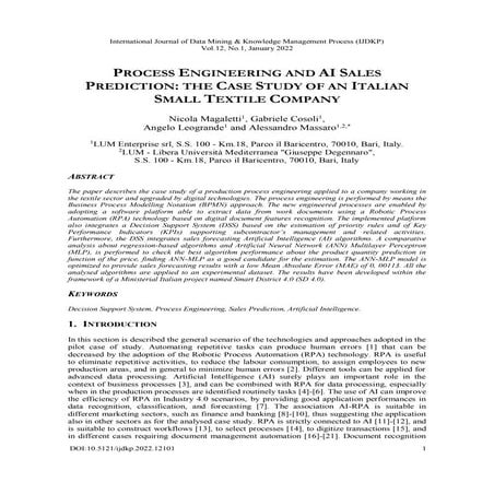 PROCESS ENGINEERING AND AI SALES PREDICTION: THE CASE STUDY OF AN ITALIAN SMA...