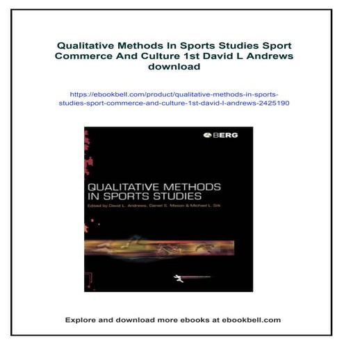 Qualitative Methods In Sports Studies Sport Commerce And Culture 1st ...