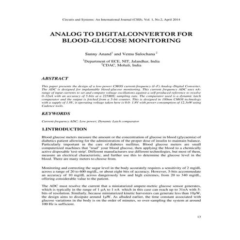 ANALOG TO DIGITALCONVERTOR FOR  BLOOD-GLUCOSE MONITORING  