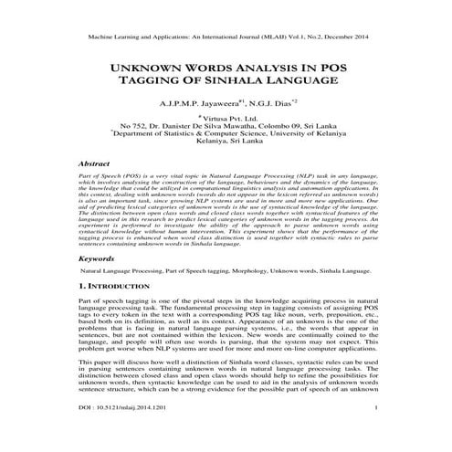 Unknown Words Analysis in POS Tagging of Sinhala Language