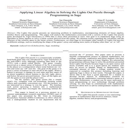 Applying Linear Algebra in Solving the Lights Out Puzzle through ...