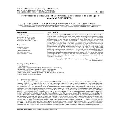 Performance analysis of ultrathin junctionless double gate vertical MOSFETs
