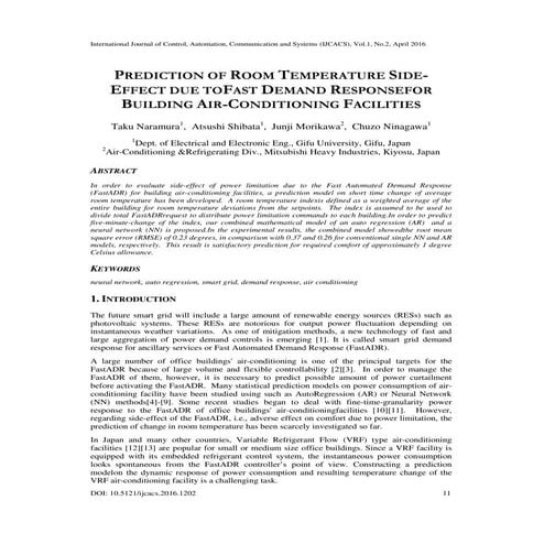 PREDICTION OF ROOM TEMPERATURE SIDEEFFECT DUE TOFAST DEMAND RESPONSEFOR BUILDING AIR-CONDITIONING FACILITIES