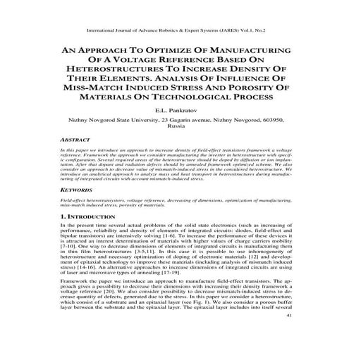 AN APPROACH TO OPTIMIZE OF MANUFACTURING OF A VOLTAGE REFERENCE BASED ON HETEROSTRUCTURES TO INCREASE DENSITY OF THEIR ELEMENTS. ANALYSIS OF INFLUENCE OF MISS-MATCH INDUCED STRESS AND POROSITY OF MATERIALS ON TECHNOLOGICAL PROCESS