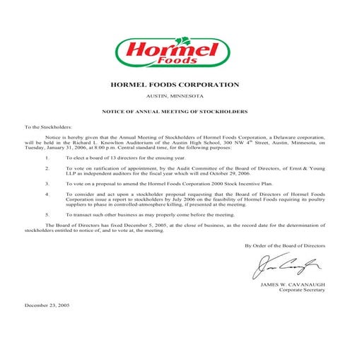 hormel foods  2005_Proxy