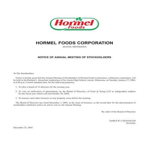 hormel foods  2003_Proxy