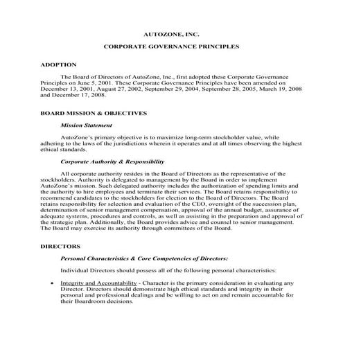 autozone  CorporateGovernancePrinciples1208