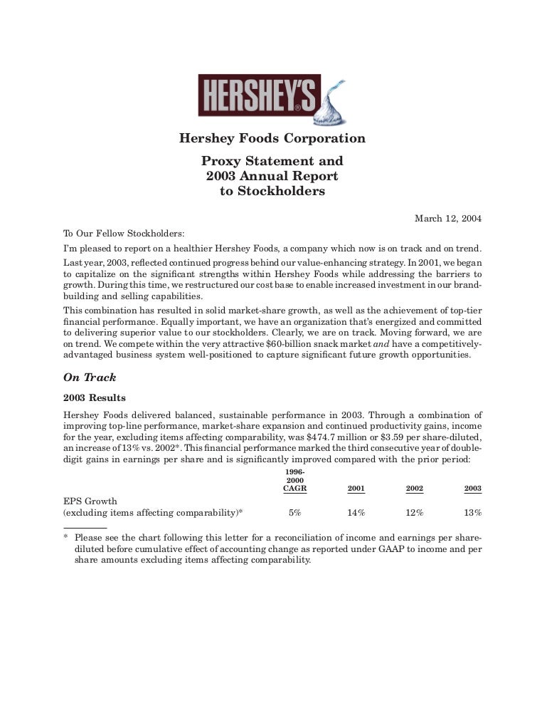 Hershey HSY Letter 2004