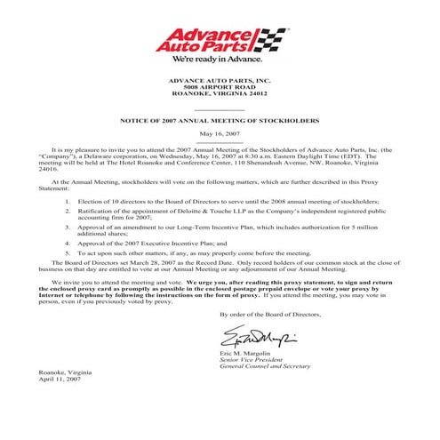 advance auto parts 2007proxy