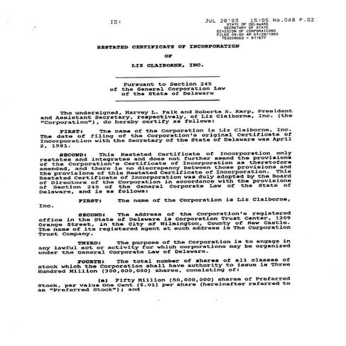 liz claiborne cert_incorp