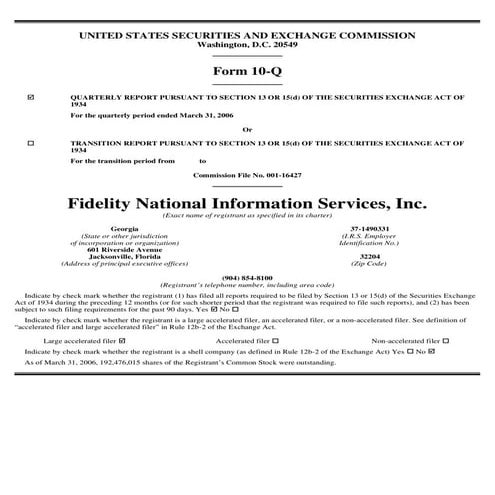 fidelity national information  1st Quarter 2006 10Q