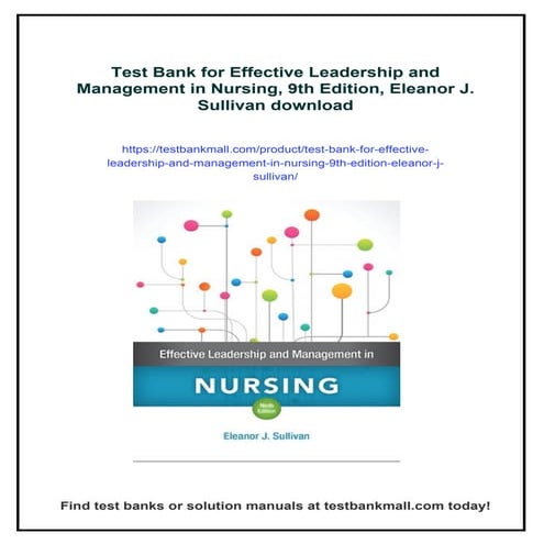 Test Bank for Effective Leadership and Management in Nursing, 9th Edition, El...