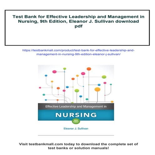 Test Bank for Effective Leadership and Management in Nursing, 9th Edition, El...