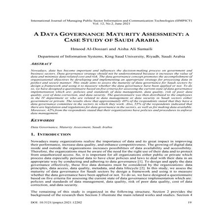 A DATA GOVERNANCE MATURITY ASSESSMENT: A CASE STUDY OF SAUDI ARABIA