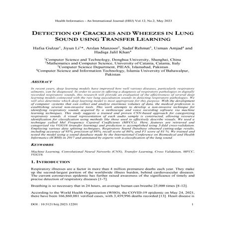 DETECTION OF CRACKLES AND WHEEZES IN LUNG SOUND USING TRANSFER LEARNING ...