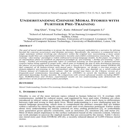 UNDERSTANDING CHINESE MORAL STORIES WITH FURTHER PRE-TRAINING