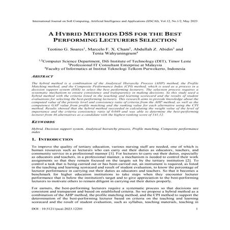 A HYBRID METHODS DSS FOR THE BEST PERFORMING LECTURERS SELECTION