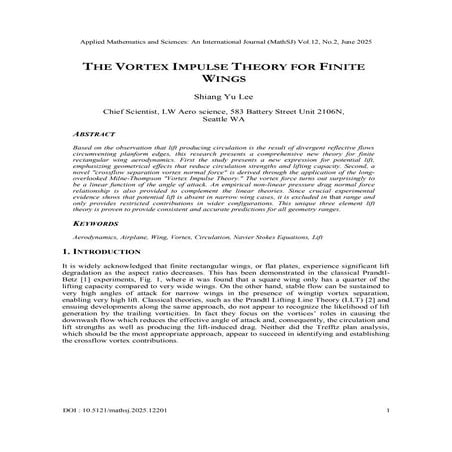 THE VORTEX IMPULSE THEORY FOR FINITE WINGS | PDF