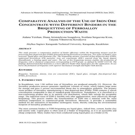 Comparative Analysis of the Use of Iron Ore Concentrate with Different Binders in the Briquetting of Ferroalloy Production Wastes