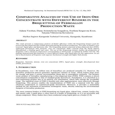 COMPARATIVE ANALYSIS OF THE USE OF IRON ORE CONCENTRATE WITH DIFFERENT BINDERS IN THE BRIQUETTING OF FERROALLOY PRODUCTION WASTE