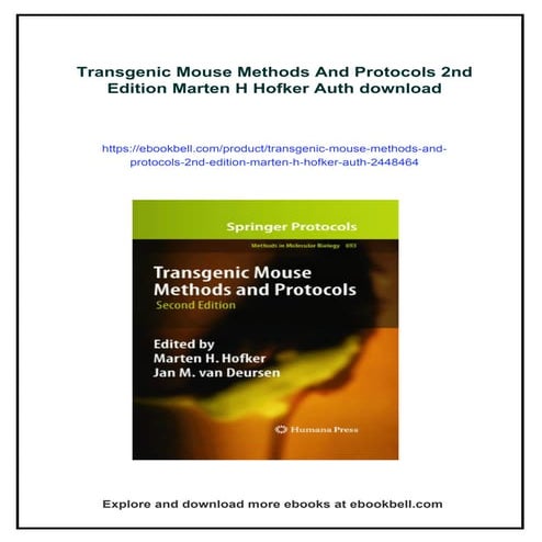 Transgenic Mouse Methods And Protocols 2nd Edition Marten H Hofker Auth