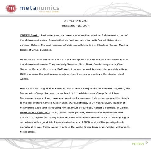 122707 Virtual Interoperability Metanomics Transcript
